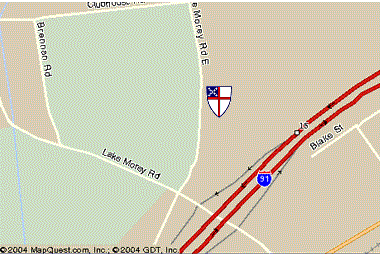 map that shows location of church near I-91